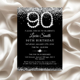 Elegant Silver Diamonds 90th Birthday Party Kaart