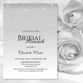 Elegant Silver Diamonds Bridal Brunch Kaart
