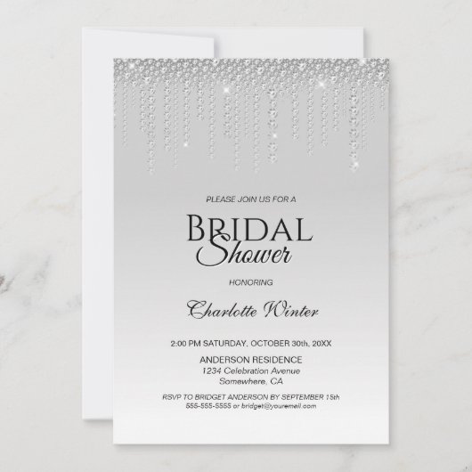 Elegant Silver Diamonds Bridal Shower Kaart (Voorkant)