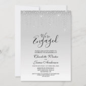 Elegant Silver Diamonds Foto Engagement Party Kaart (Voorkant)