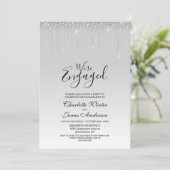 Elegant Silver Diamonds Foto Engagement Party Kaart (Staand voorkant)