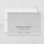 Elegant Silver Diamonds Wedding RSVP Kaart (Voorkant)
