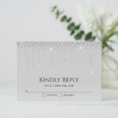 Elegant Silver Diamonds Wedding RSVP Kaart (Staand voorkant)