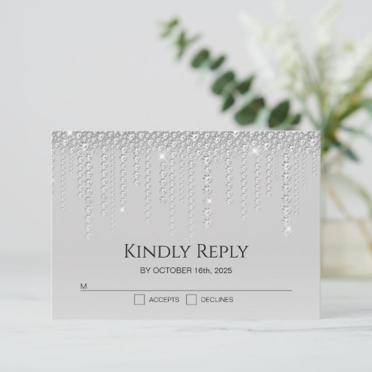 Elegant Silver Diamonds Wedding RSVP Kaart (Staand voorkant)