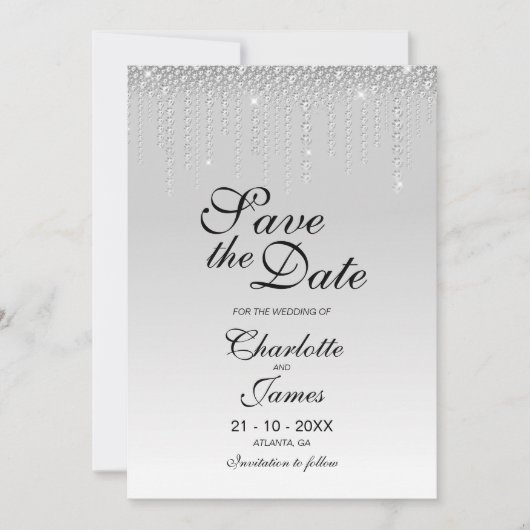 Elegant Silver Diamonds Wedding Save the Date (Voorkant)