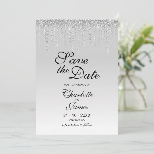 Elegant Silver Diamonds Wedding Save the Date (Staand voorkant)