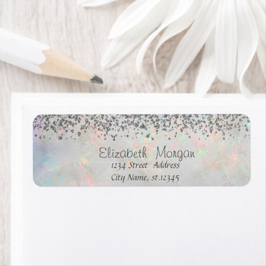 Elegant Silver Diamonds White Holographic Opal Etiket (Insitu)