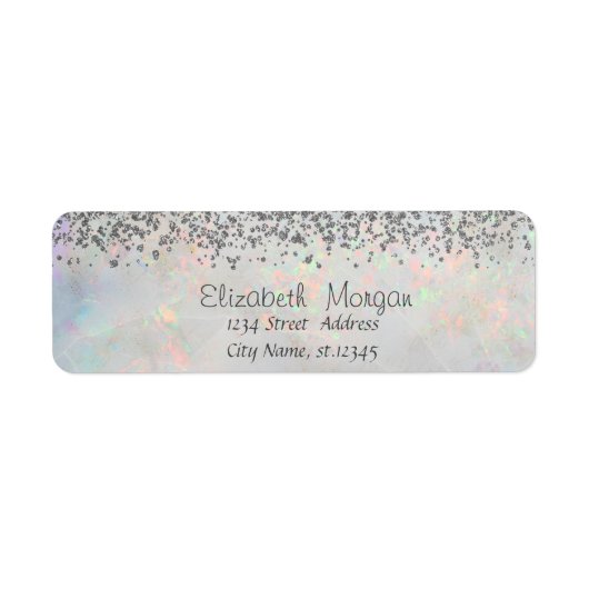 Elegant Silver Diamonds White Holographic Opal Etiket (Voorkant)