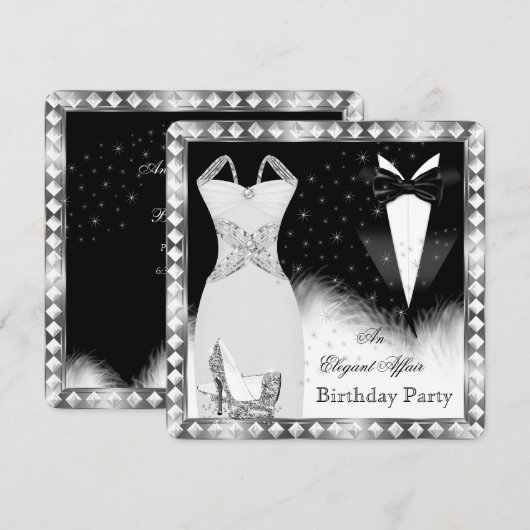 Elegant Silver Dress Black Stropdas Birthday Party Kaart (Voorkant / Achterkant)