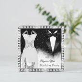 Elegant Silver Dress Black Stropdas Birthday Party Kaart (Staand voorkant)