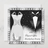 Elegant Silver Dress Black Stropdas Birthday Party Kaart (Voorkant)