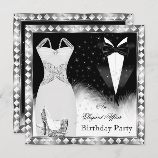 Elegant Silver Dress Black Stropdas Birthday Party Kaart (Voorkant / Achterkant)