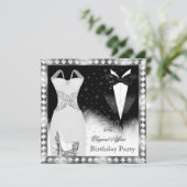 Elegant Silver Dress Black Stropdas Birthday Party Kaart (Staand voorkant)