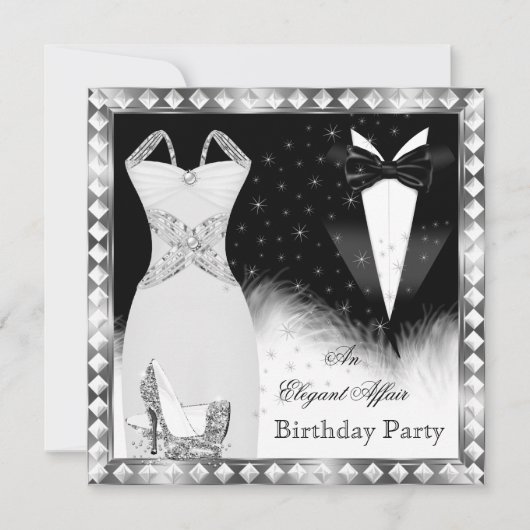 Elegant Silver Dress Black Stropdas Birthday Party Kaart (Voorkant)