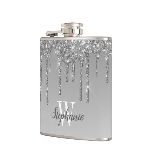 Elegant Silver Driving Faux Glitter Monogram Heupfles (Links)