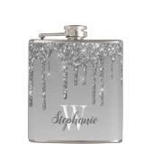 Elegant Silver Driving Faux Glitter Monogram Heupfles (Voorkant)
