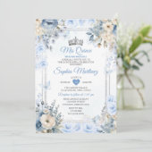 Elegant Silver & Dusty Blue Rozen MIS QUINCE Kaart (Staand voorkant)