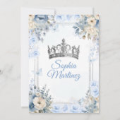 Elegant Silver & Dusty Blue Rozen MIS QUINCE Kaart (Achterkant)
