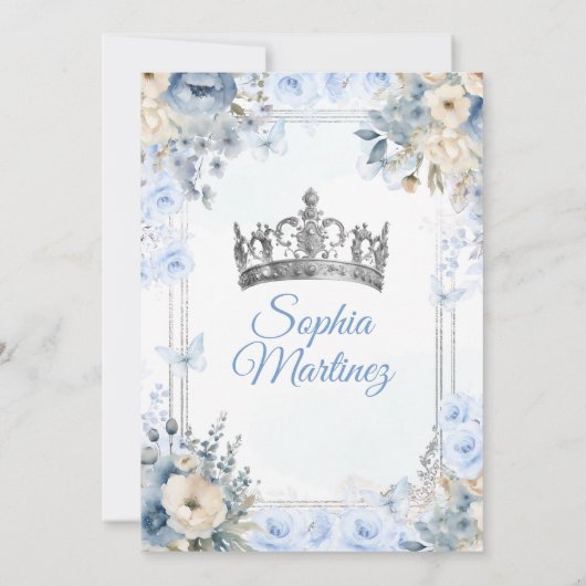Elegant Silver & Dusty Blue Rozen MIS QUINCE Kaart (Achterkant)