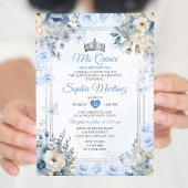 Elegant Silver & Dusty Blue Rozen MIS QUINCE Kaart