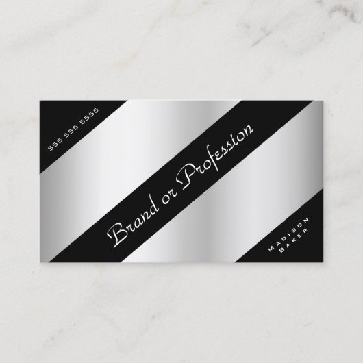 Elegant Silver Effect Black Corners openen uren Visitekaartje (Voorkant)