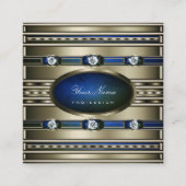 Elegant Silver Effect Blue en Green Marble Patten Vierkante Visitekaartje (Voorkant)