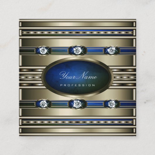 Elegant Silver Effect Blue en Green Marble Patten Vierkante Visitekaartje (Voorkant)