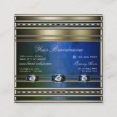 Elegant Silver Effect Blue en Green Marble Patten Vierkante Visitekaartje (Achterkant)