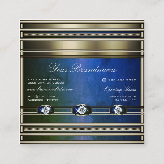 Elegant Silver Effect Blue en Green Marble Patten Vierkante Visitekaartje (Achterkant)