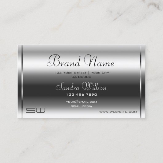 Elegant Silver Effect Moderne Monogram Professiona Visitekaartje (Achterkant)