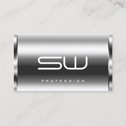 Elegant Silver Effect Moderne Monogram Professiona Visitekaartje (Voorkant)