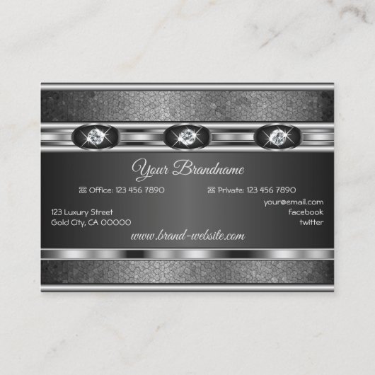 Elegant Silver Effect Pattern en Faux Rhinestones Visitekaartje (Achterkant)