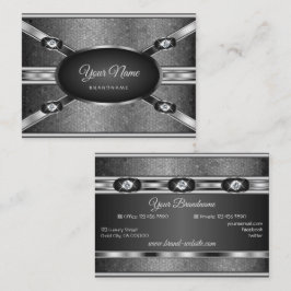 Elegant Silver Effect Pattern en Faux Rhinestones Visitekaartje