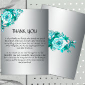 Elegant Silver en Aqua Rozen Weddenschap Hartelijk Bedankkaart