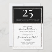 Elegant Silver en Black 25th Wedding Jubileum Kaart (Voorkant)