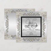 Elegant Silver en Black 25th Wedding Jubileum Kaart (Voorkant / Achterkant)