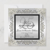 Elegant Silver en Black 25th Wedding Jubileum Kaart (Voorkant)