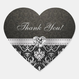 Elegant Silver en Black Damask Dank u Stickers
