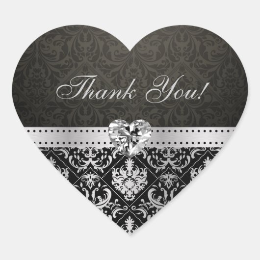 Elegant Silver en Black Damask Dank u Stickers (Voorkant)