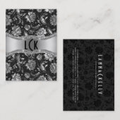Elegant Silver en Black Floral Damaskers Visitekaartje (Voorkant / Achterkant)