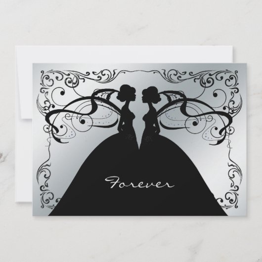 Elegant Silver en Black Gay Lesbian Wedding Invit Kaart (Voorkant)