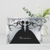 Elegant Silver en Black Gay Lesbian Wedding Invit Kaart (Staand voorkant)