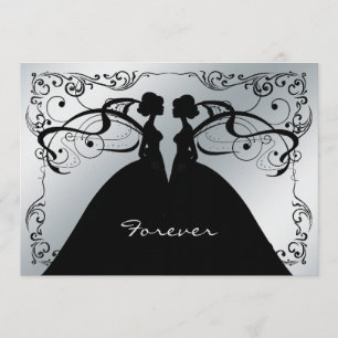 Elegant Silver en Black Gay Lesbian Wedding Invit Kaart