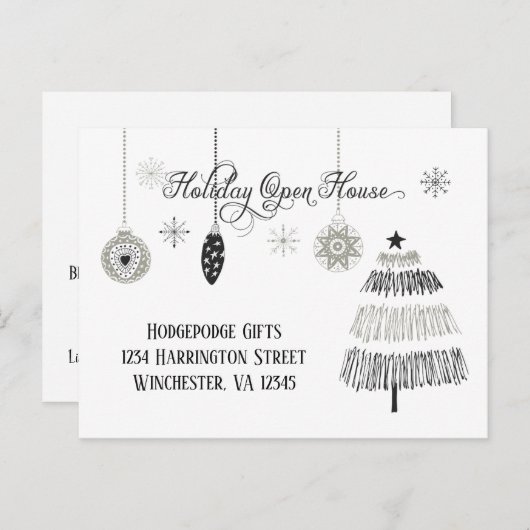 Elegant Silver en Black Holiday Open House | Feestdagenkaart (Voorkant / Achterkant)