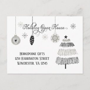 Elegant Silver en Black Holiday Open House   Feestdagenkaart