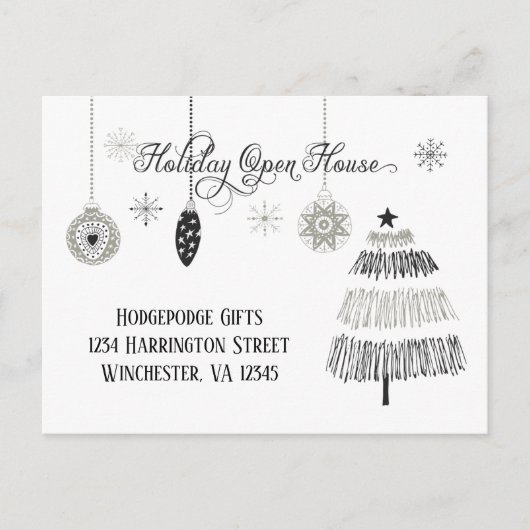 Elegant Silver en Black Holiday Open House | Feestdagenkaart (Voorkant)
