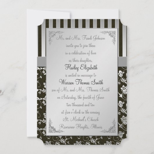 Elegant Silver en Black Invitation Kaart (Achterkant)