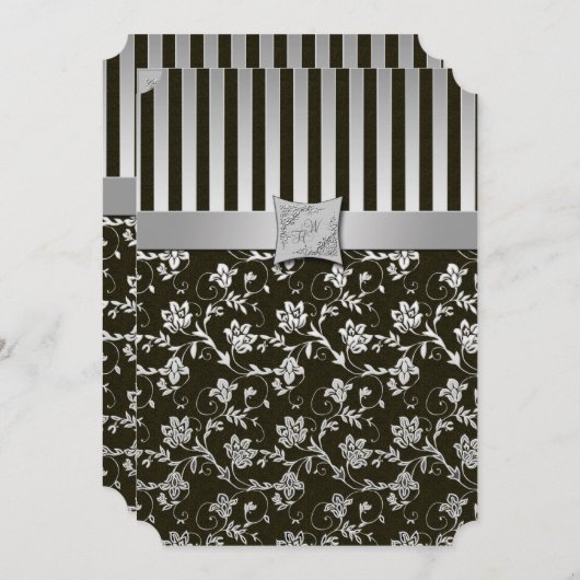 Elegant Silver en Black Invitation Kaart (Voorkant / Achterkant)