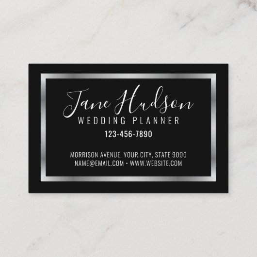 Elegant Silver en Black Minimalistisch Visitekaart Visitekaartje (Achterkant)