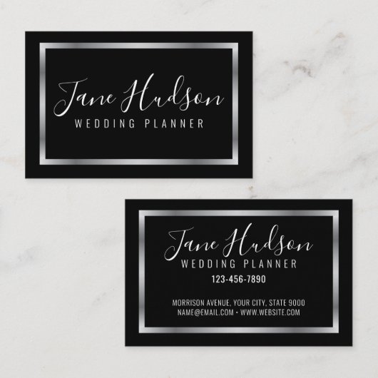 Elegant Silver en Black Minimalistisch Visitekaart Visitekaartje (Voorkant / Achterkant)